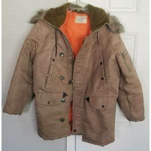 Vintage USAF MILITARY JACKET HOOD FUR FLYING MAN'S GREEN 60'S N-38 Mens Small